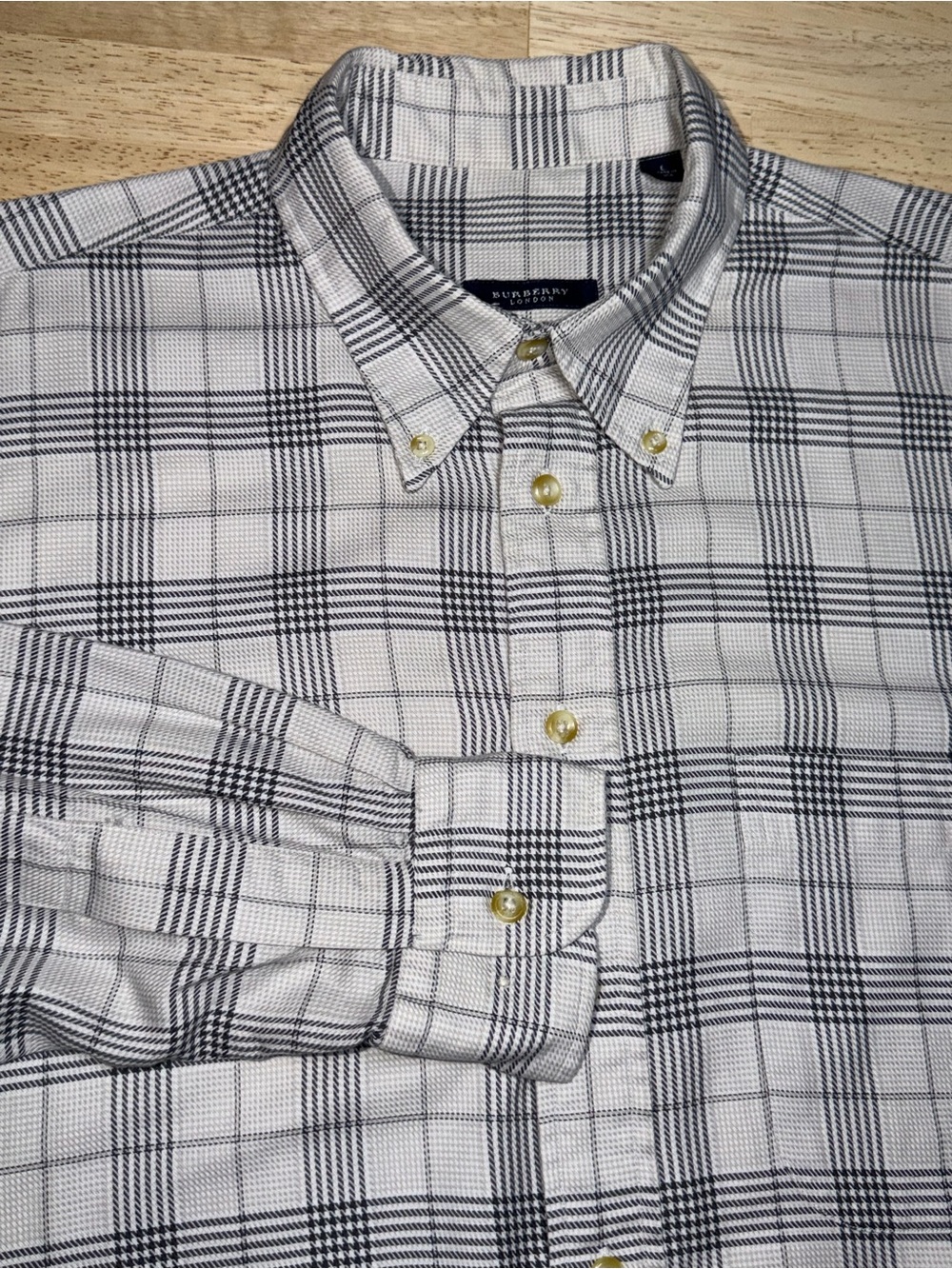 Burberry London Button Down Shirt Mens Large White Plaid Nova Check Cotton USA